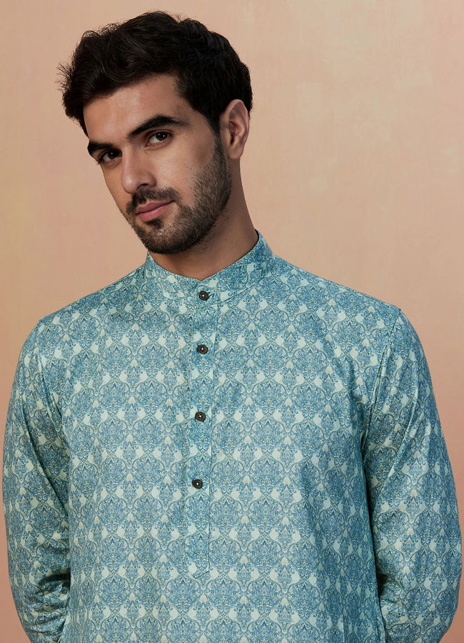 Manyawar Light Blue Printed Kurta - India shopping