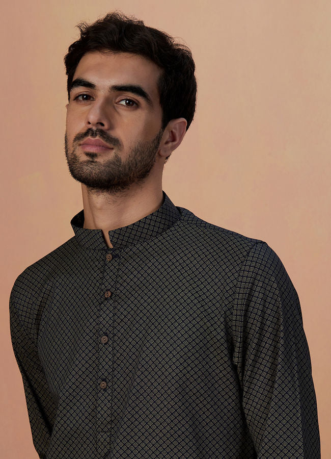Manyawar Dark Blue Printed Kurta - India shopping