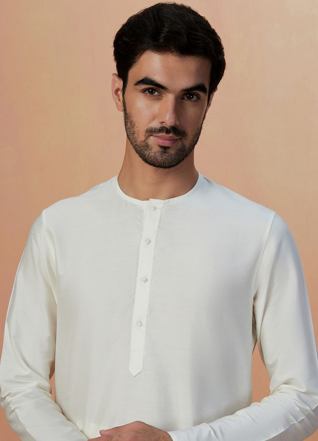 Manyawar White Plain Kurta - India shopping