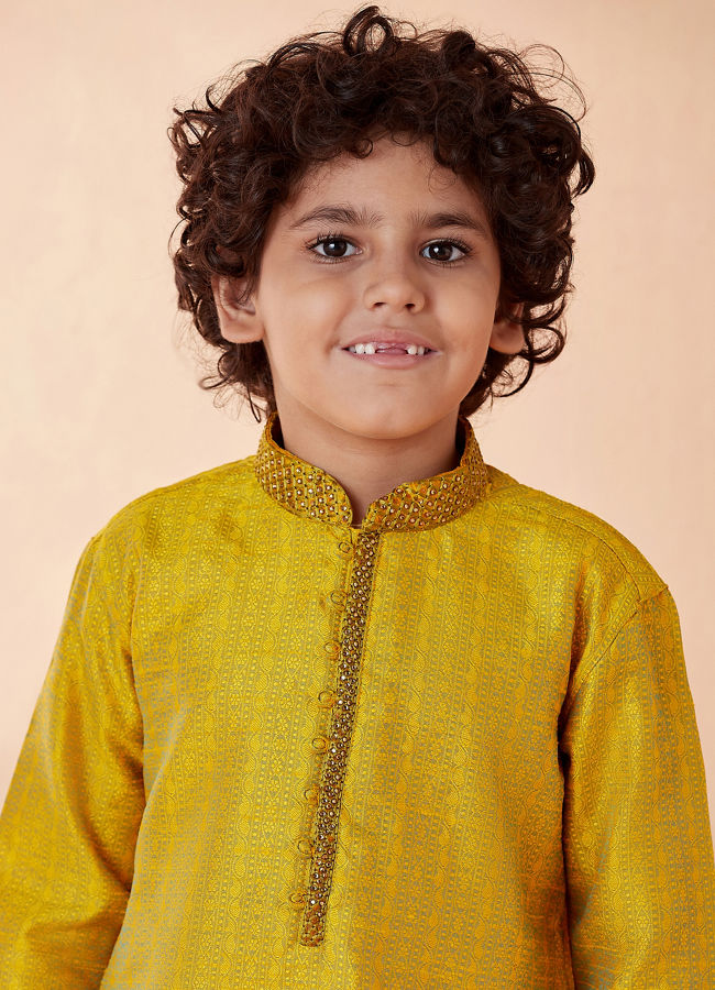Manyavar Boys Gold Yellow Kurta Set - India shopping