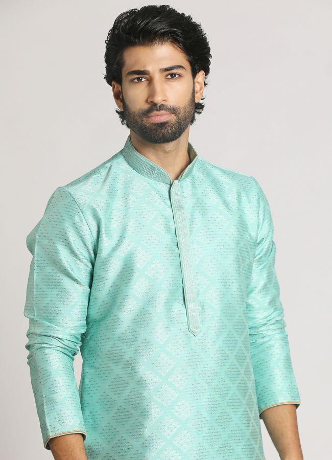 Manyawar Aqua Blue Festive Kurta Pajama - India shopping