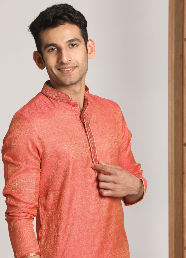 Manyawar Rust Pink Self Design Kurta Set - India shopping