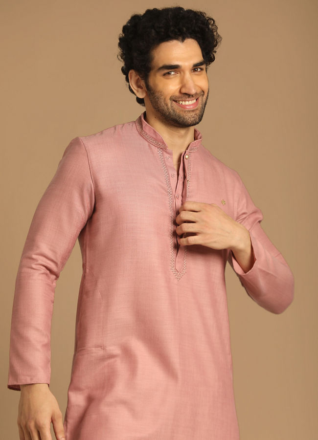 Manyawar Classy Pink Kurta Set - India shopping