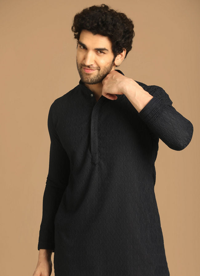 Manyawar Blue Chikan Kurta Set - India shopping