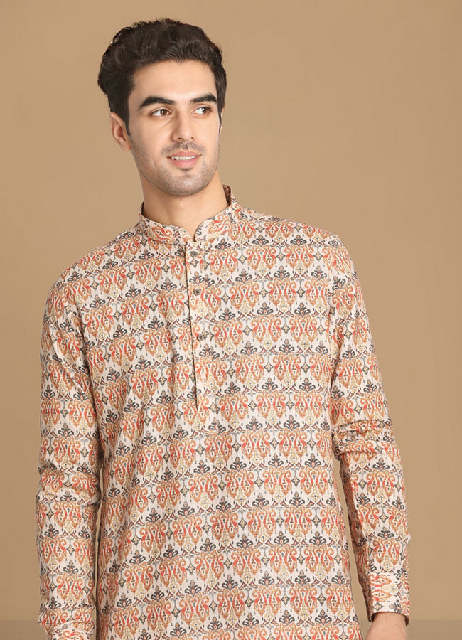 Manyawar Light Orange Printed Kurta - India shopping