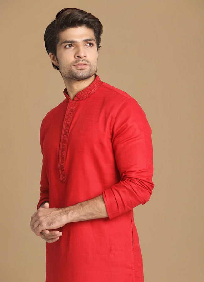 Manyawar Minimalist Red Kurta Set - India shopping