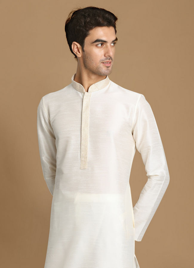 Manyawar Ivory White Plain Kurta - India shopping