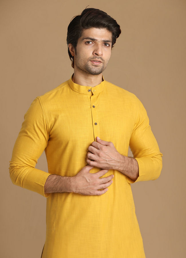 Manyawar Daffodil Yellow Self Design Kurta - India shopping
