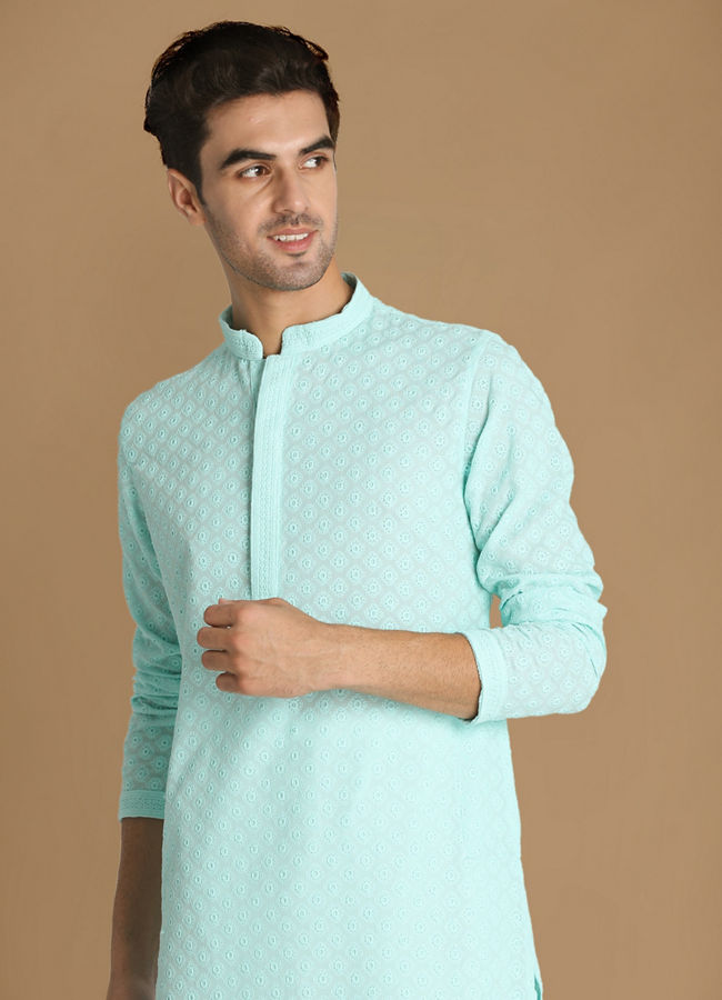 Manyawar Mint Green Chikankari Kurta Set - India shopping