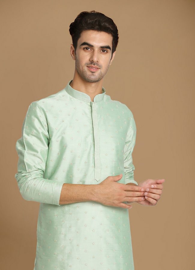 Manyawar Pastel Green Embroidered Kurta Set - India shopping