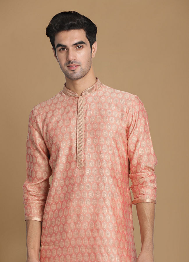 Manyawar Faded Pink Jacquard Kurta Set - India shopping