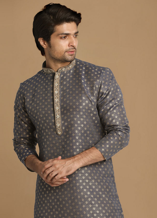 Manyawar Indigo Blue Booti Work Kurta Set - India shopping