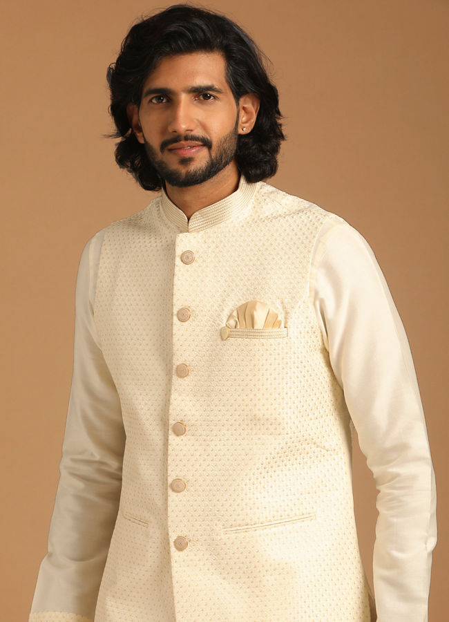 Manyawar Marvellous Cream Kurta Jacket Set - India shopping
