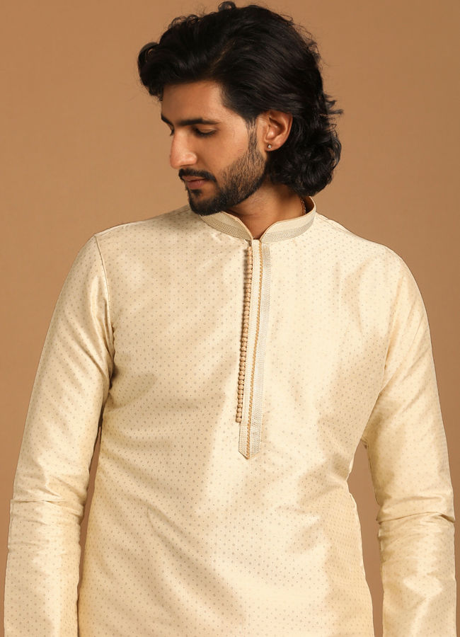 Manyawar Sand Kurta Set With Dot Motifs - India shopping