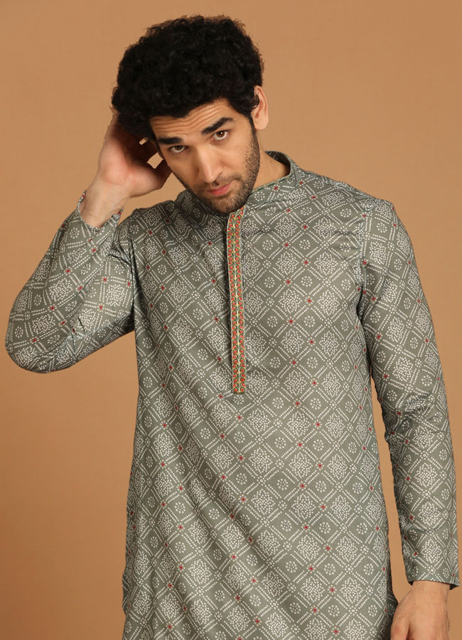 Manyawar Olive Green Kurta Pajama Set - India shopping