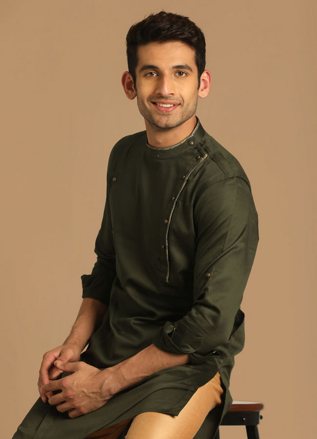 Manyawar Moss Green Side Open Kurta - India shopping