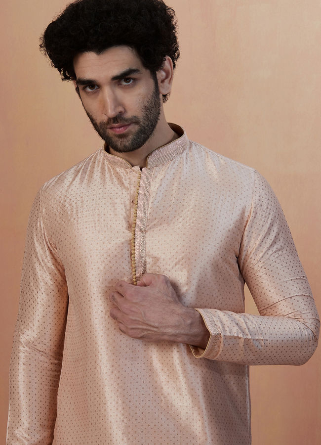 Manyawar Light Pink Booti Print Kurta Pajama - India shopping