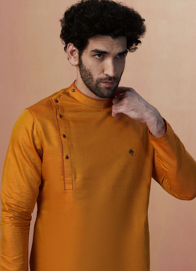 Manyawar Mustard Yellow Side Open Kurta - India shopping