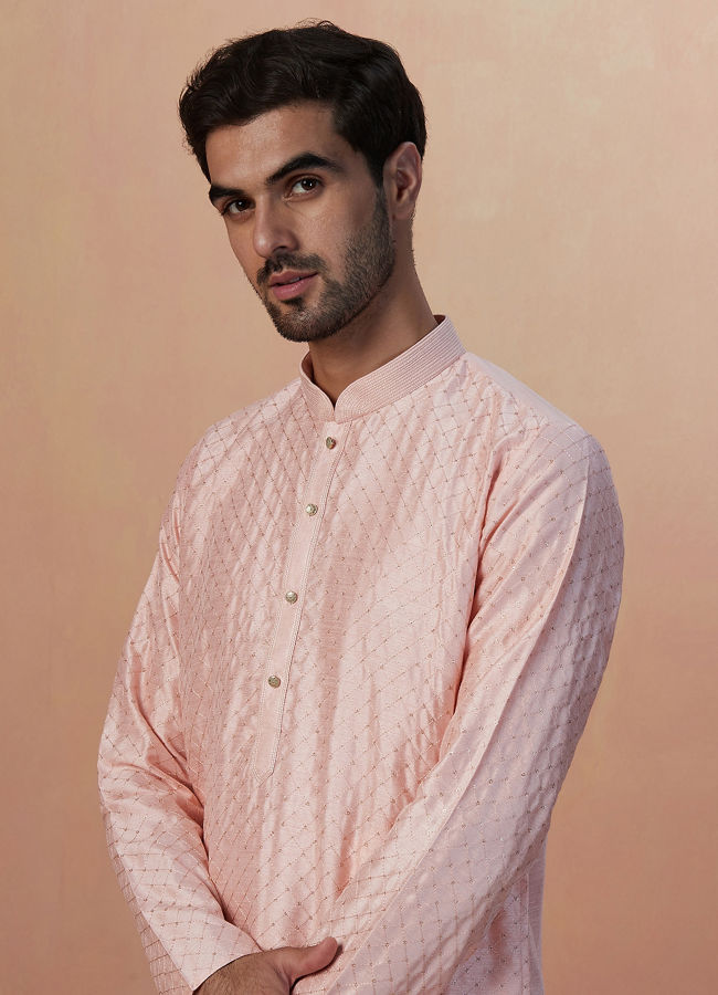 Manyawar Light Pink Sequins Kurta Pajama - India shopping