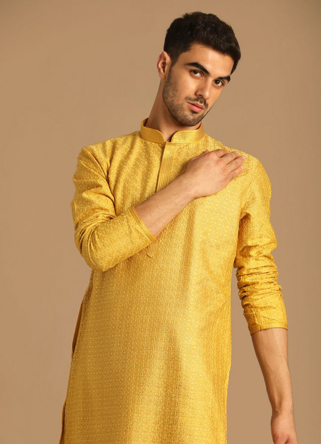 Manyawar Smart-Fit Mustard Kurta Set - India shopping