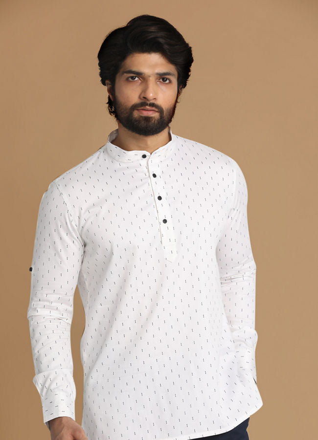 Manyawar White Booti Print Short Kurta - India shopping