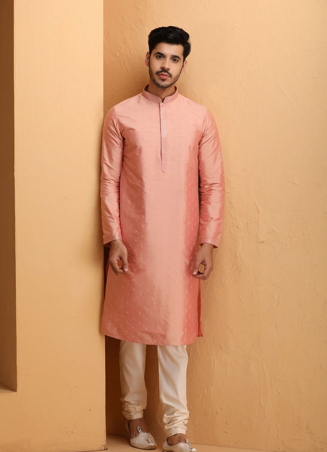 Manyawar Pastel Pink Kurta With Embroidery Work - India shopping