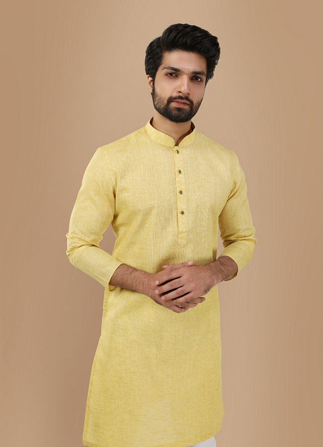 Manyawar Faded Yellow Solid Kurta - India shopping