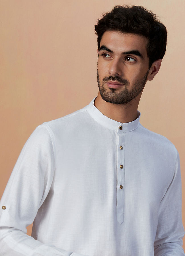 Manyawar White Plain Short Kurta - India shopping