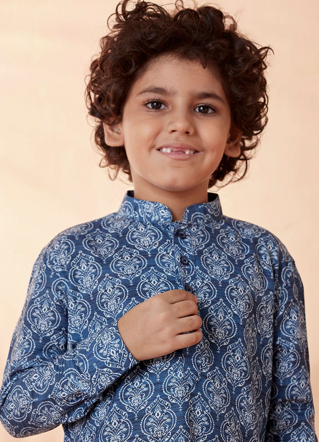 Manyavar Boys Blue Print Kurta Set - India shopping