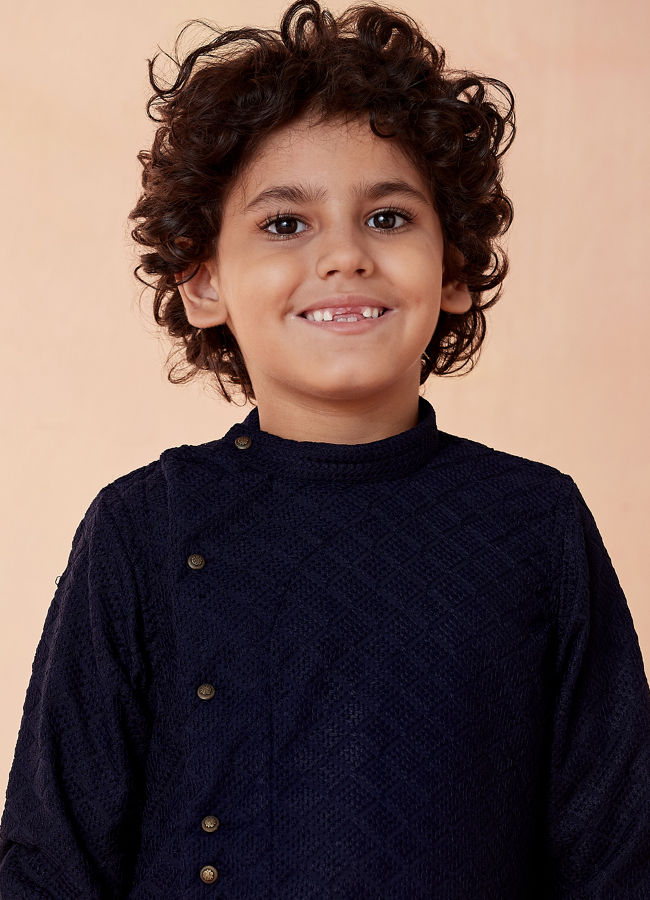 Manyavar Boys Navy Blue Side Open Kurta Set - India shopping