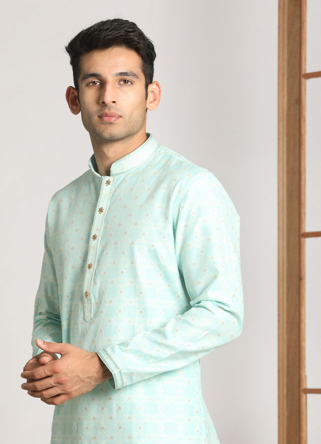 Manyawar Sky Blue Festive Kurta Pajama - India shopping