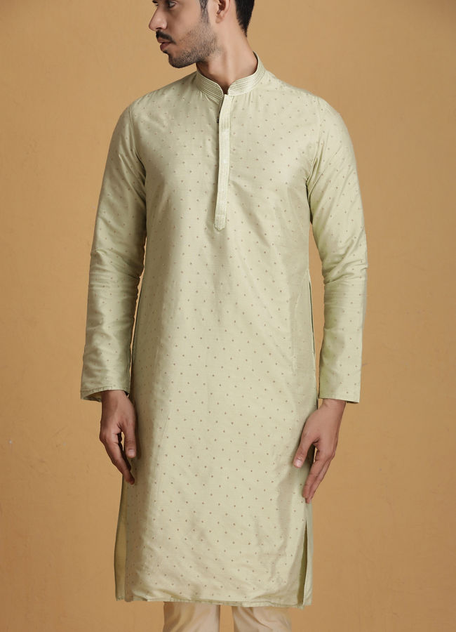 Manyawar Pastel Green Self Design Kurta Set - India shopping