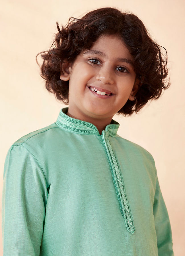 Manyavar Boys Sea Green Kurta Set - India shopping