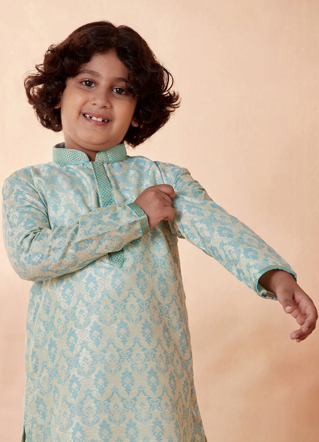 Manyavar Boys Green Jacquard Kurta Set - India shopping