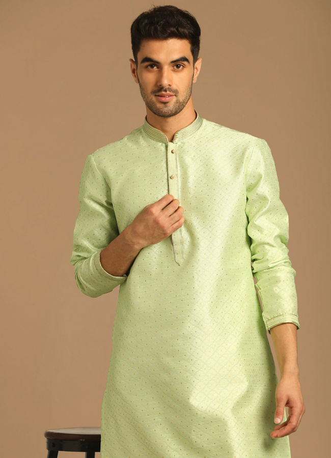 Manyawar Light Green Kurta Set With Golden Booti - India shopping
