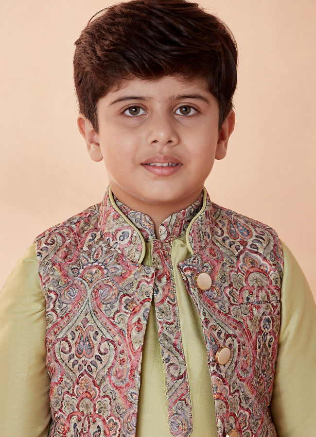 Manyavar Boys Multicoloured Jacket With Light Green Kurta Set - India shopping