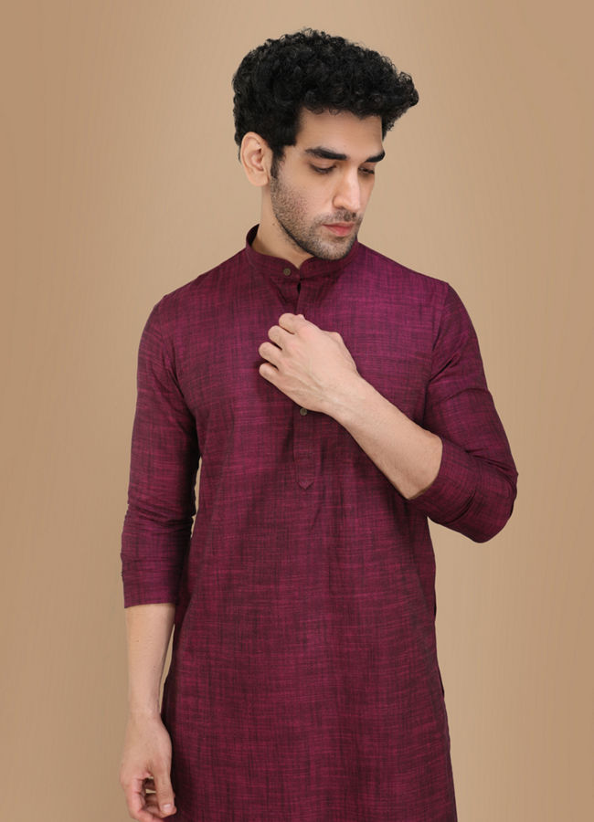 Manyawar Wine Self Design Kurta - India shopping