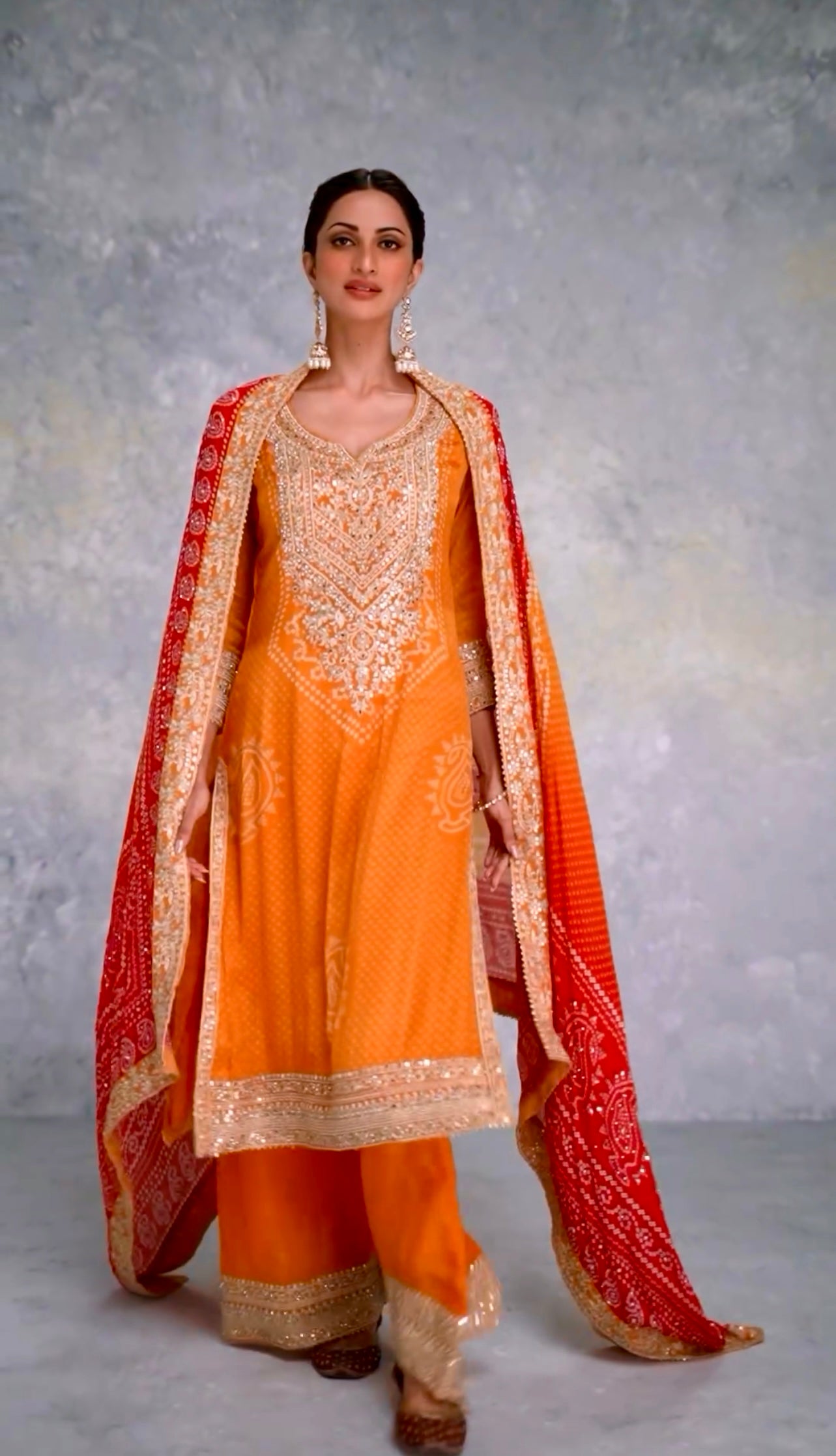 Orange Kurta Dupatta Set With Digital Print Work | Ready To Wear