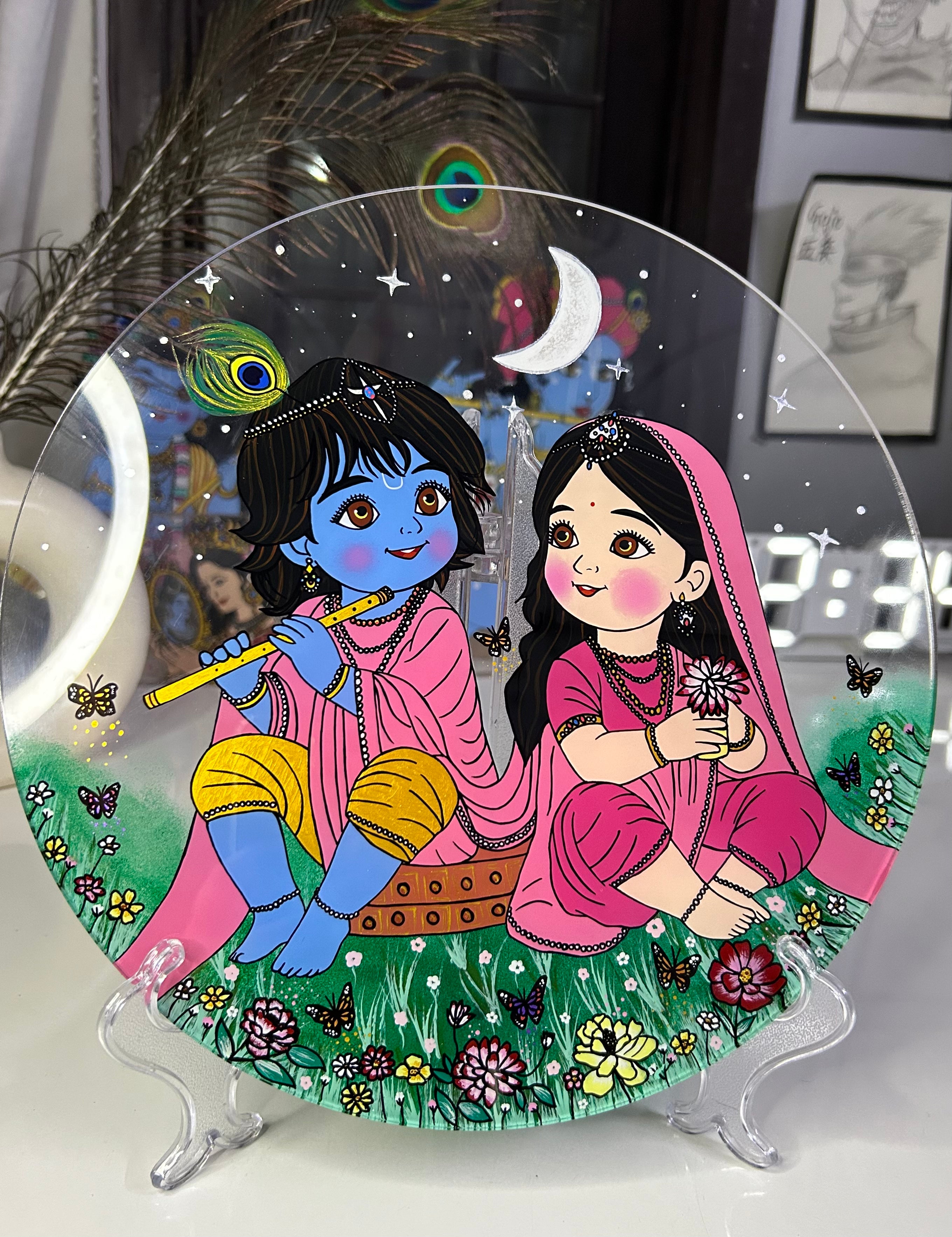 Radha Krishna Garden theme Glass painting - India shopping