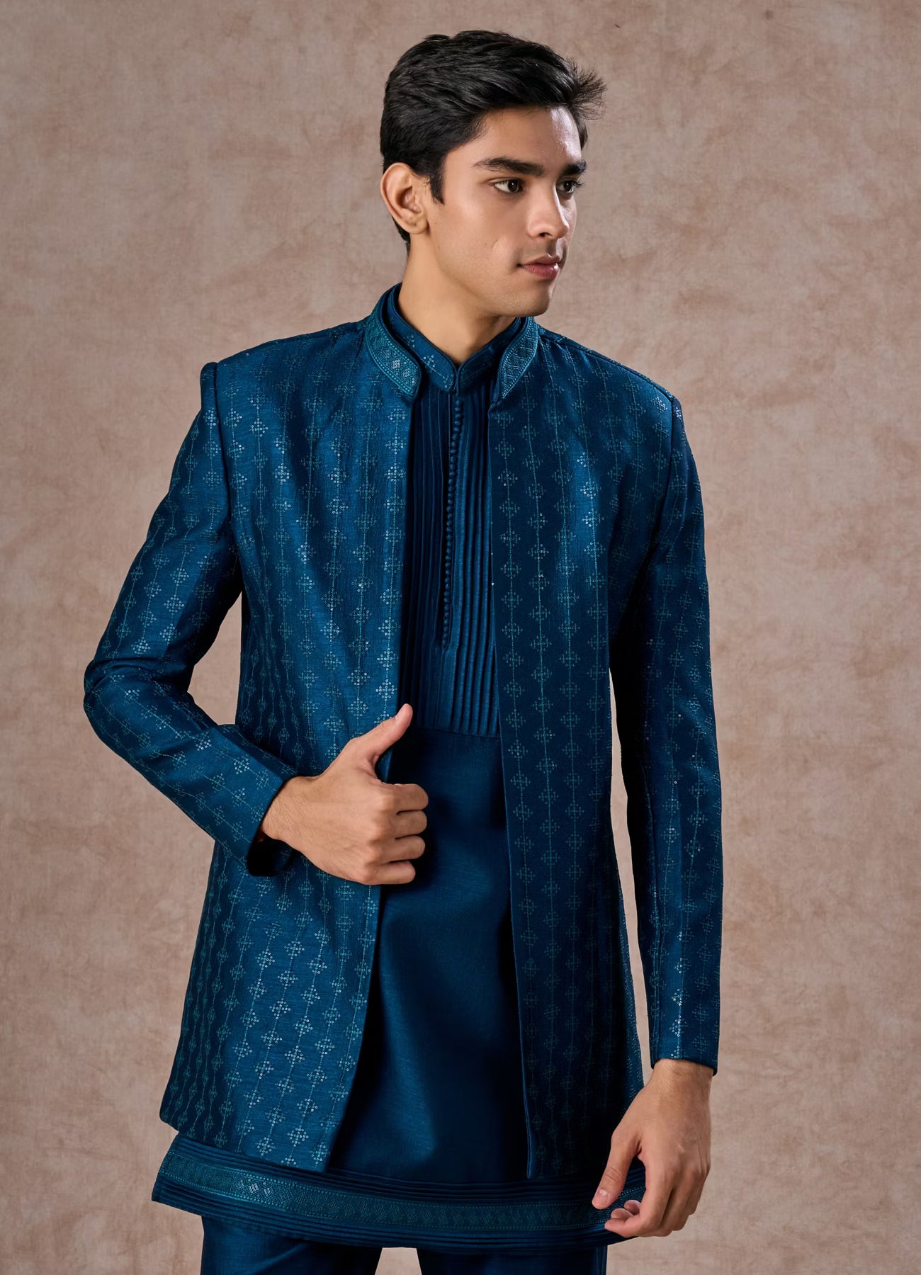 Manyavar Teal Blue Elegance Indo Western | Ready To Wear