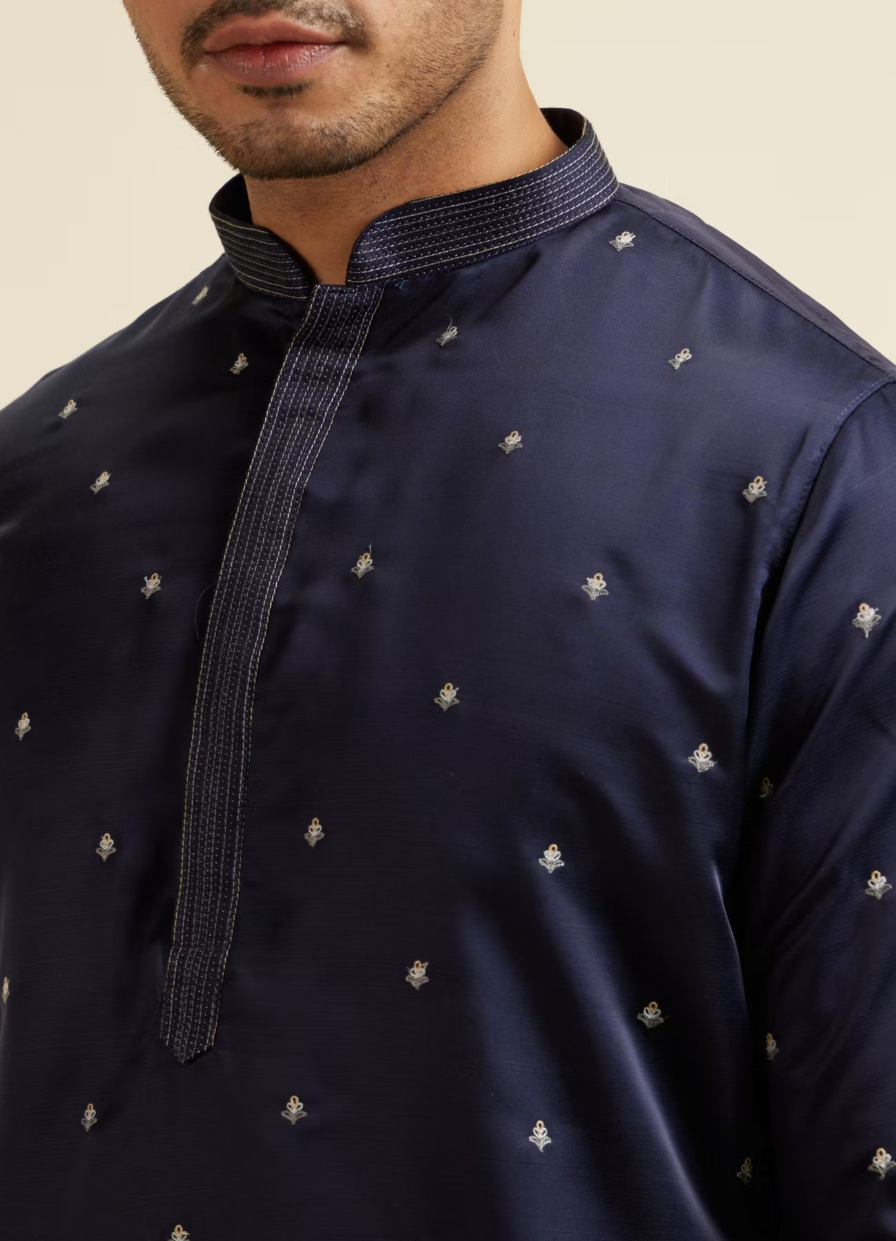 Manyavar Dark Blue Buta Patterned Jacket Set | Ready To Wear