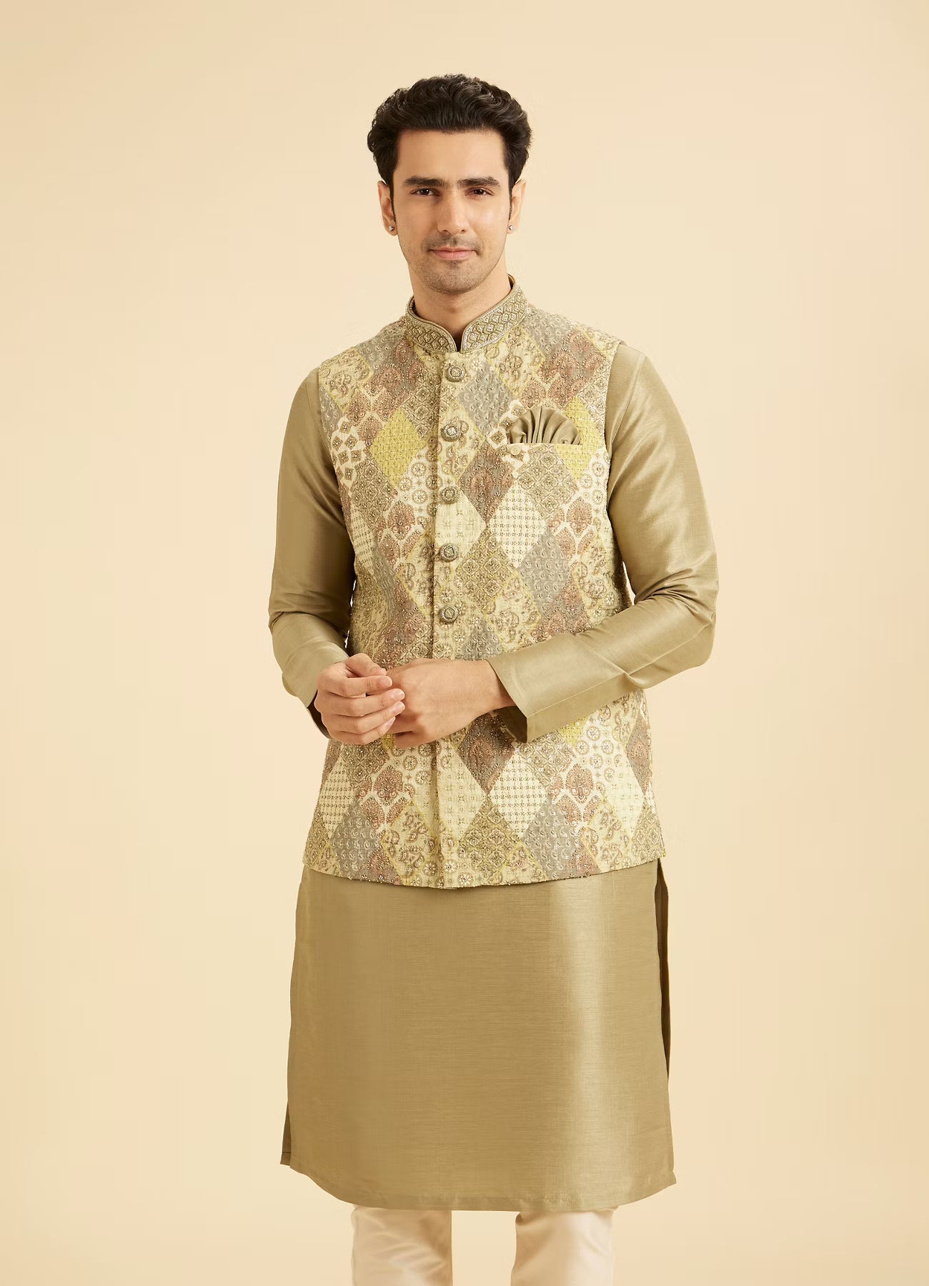 Manyavar Emerald Sparkle Kurta Jacket Set | Ready To Wear