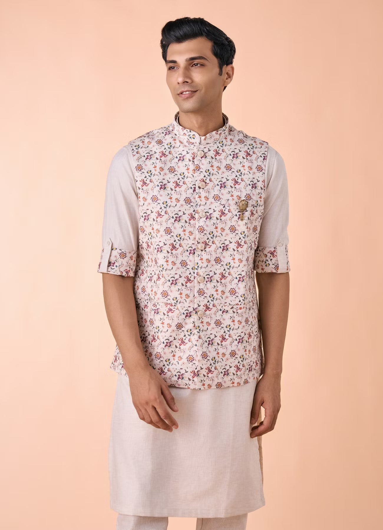 Manyavar Regal Beige Kurta Jacket Set | Ready To Wear