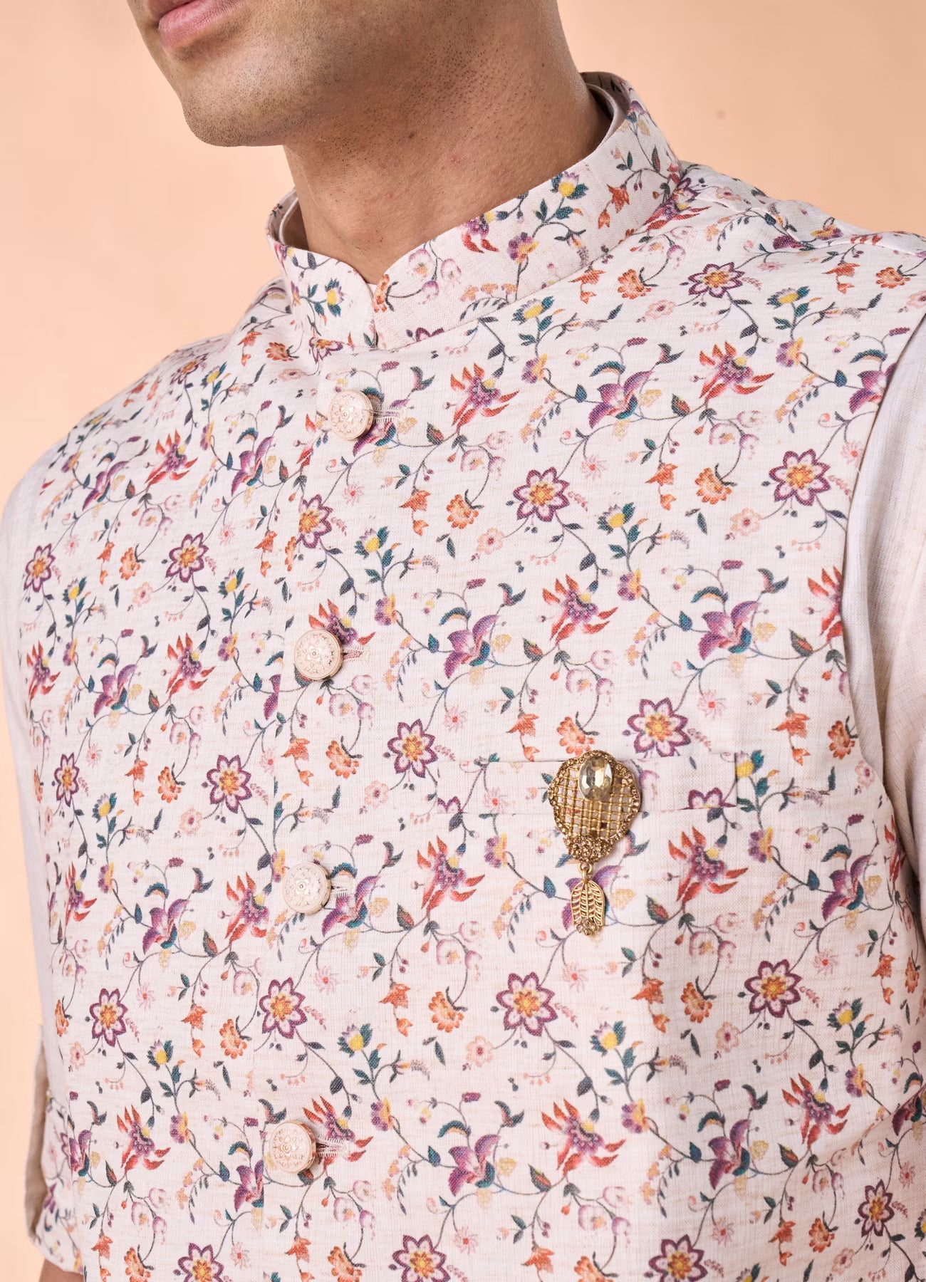 Manyavar Regal Beige Kurta Jacket Set | Ready To Wear