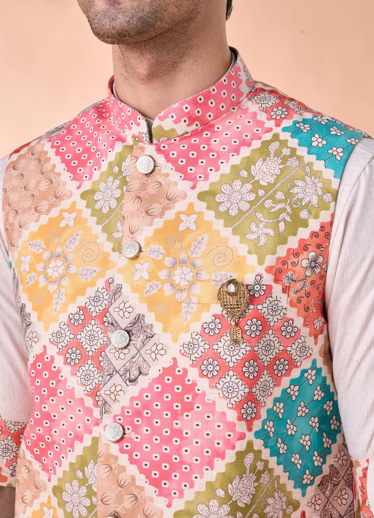 Manyavar Beige Linen Kurta Jacket Set | Ready To Wear