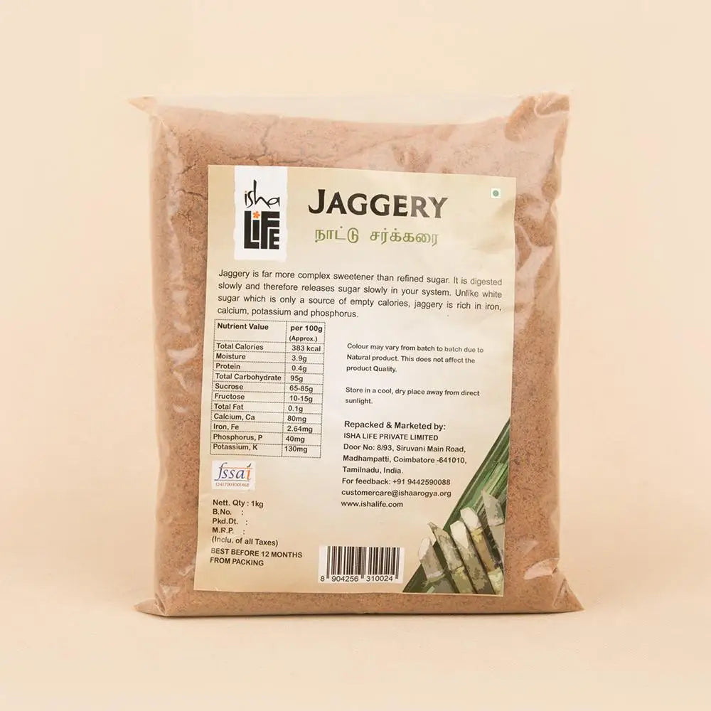 Isha Life Pure and natural Jaggery. Great alternative to white sugar. Chemical free - 1 Kg