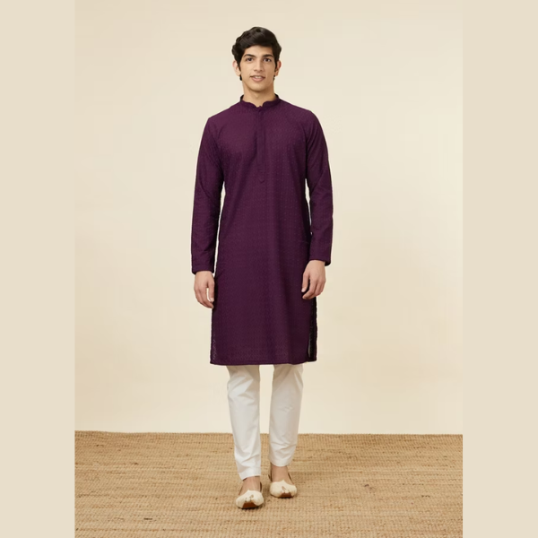 Manyawar Chikankari Jaal Patterned Kurta Set - India shopping