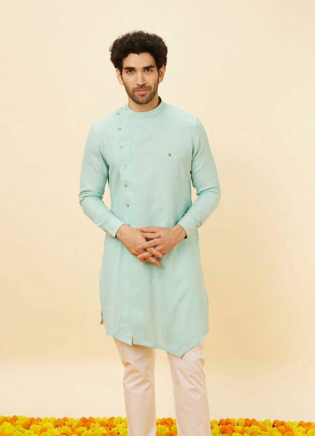 Manyawar Aqua Green Angrakha Kurta Set - India shopping