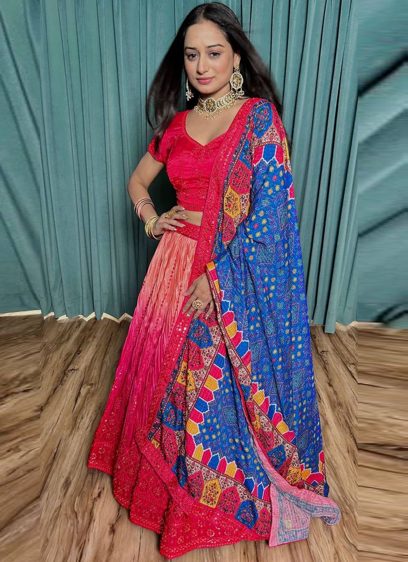 Designer Chinon Silk Lehenga Choli With Sequin Work | Ready To Wear