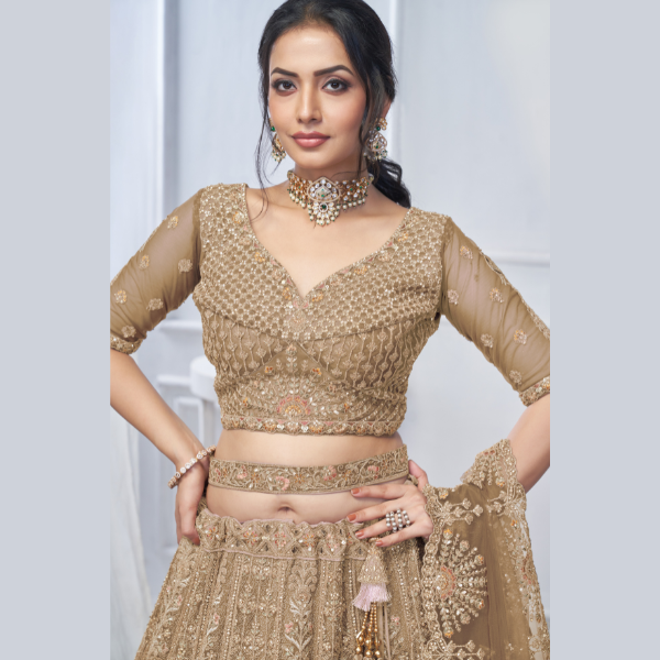 Royal Grandeur bridal Brown Lehenga with Paisley and Peacock Motifs & Heavy Embroidery | Ready To Wear | - India shopping